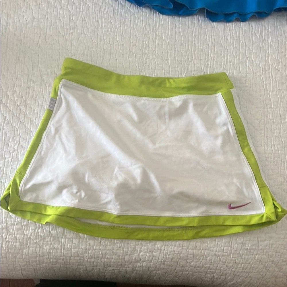 Nike White and Lime Green Tennis Skirt